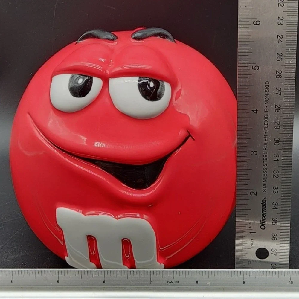 M&M's Red Ceramic Candy Jar Galerie Collectible Character Decor 2001 READ